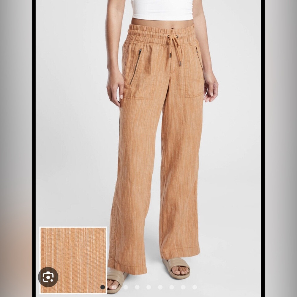 Athleta Cabo wide leg Linen Pants Rust size 4 EUC